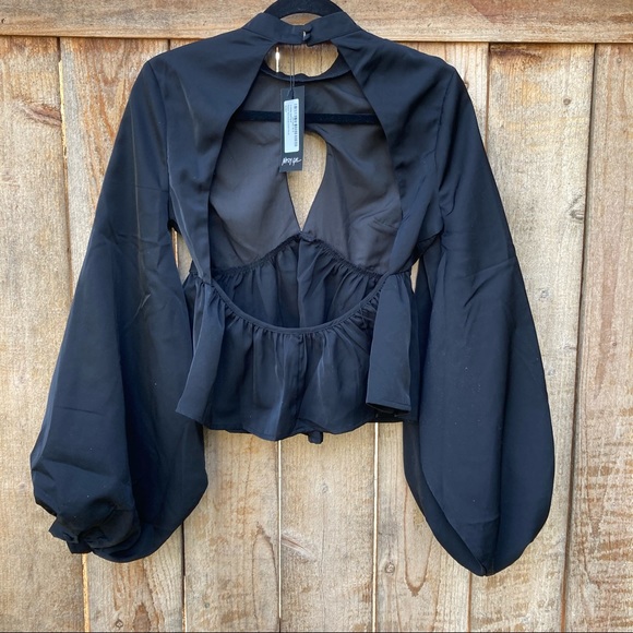NWT Nasty Gal Peplum Hem Keyhole Detail Blouse Size 4 - Picture 7 of 11